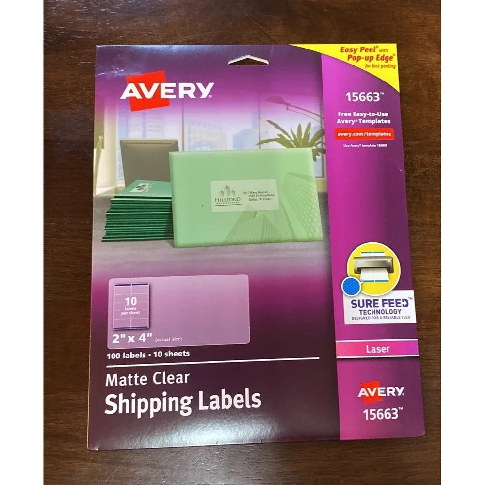 Avery 15663 Laser Matte Clear Shipping Labels 100 labels